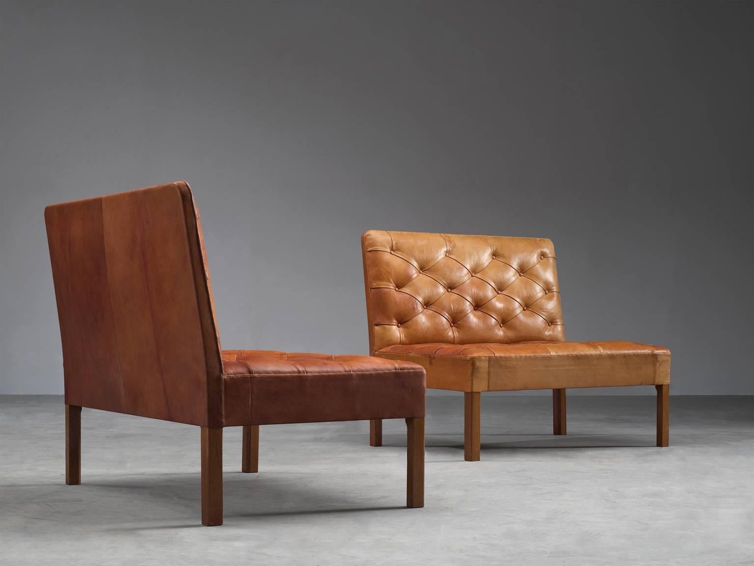 Scandinavian Modern Kaare Klint Two Addition Sofa's in Original Cognac Leather