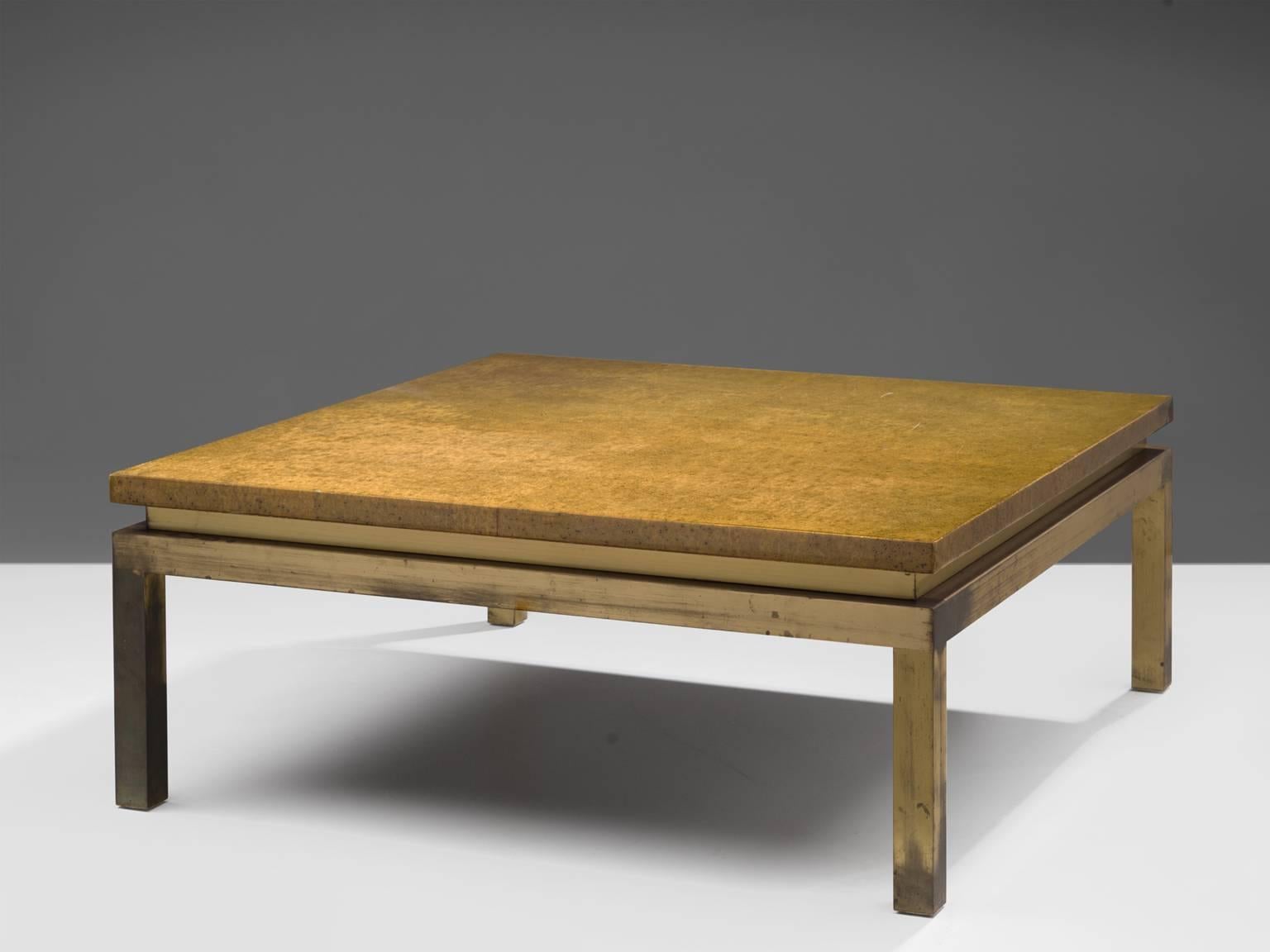 Mid-Century Modern Brass and Lacquered Wood Cocktail Table