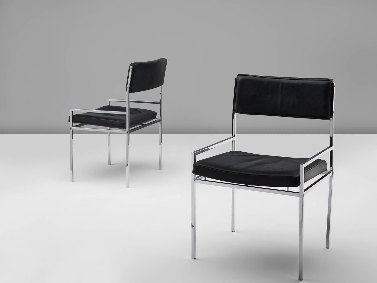 Danish Set of Eight Poul Nørreklit Armchairs in Leather and Steel