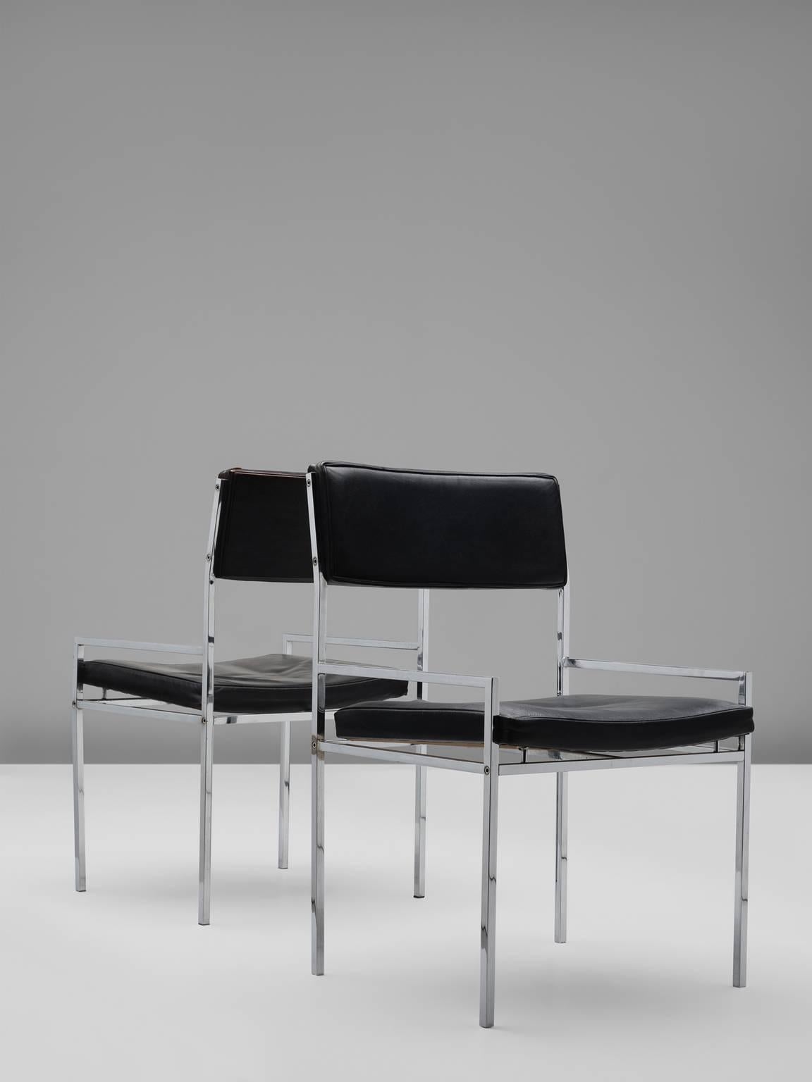 Mid-Century Modern Set of Eight Poul Nørreklit Armchairs in Leather and Steel