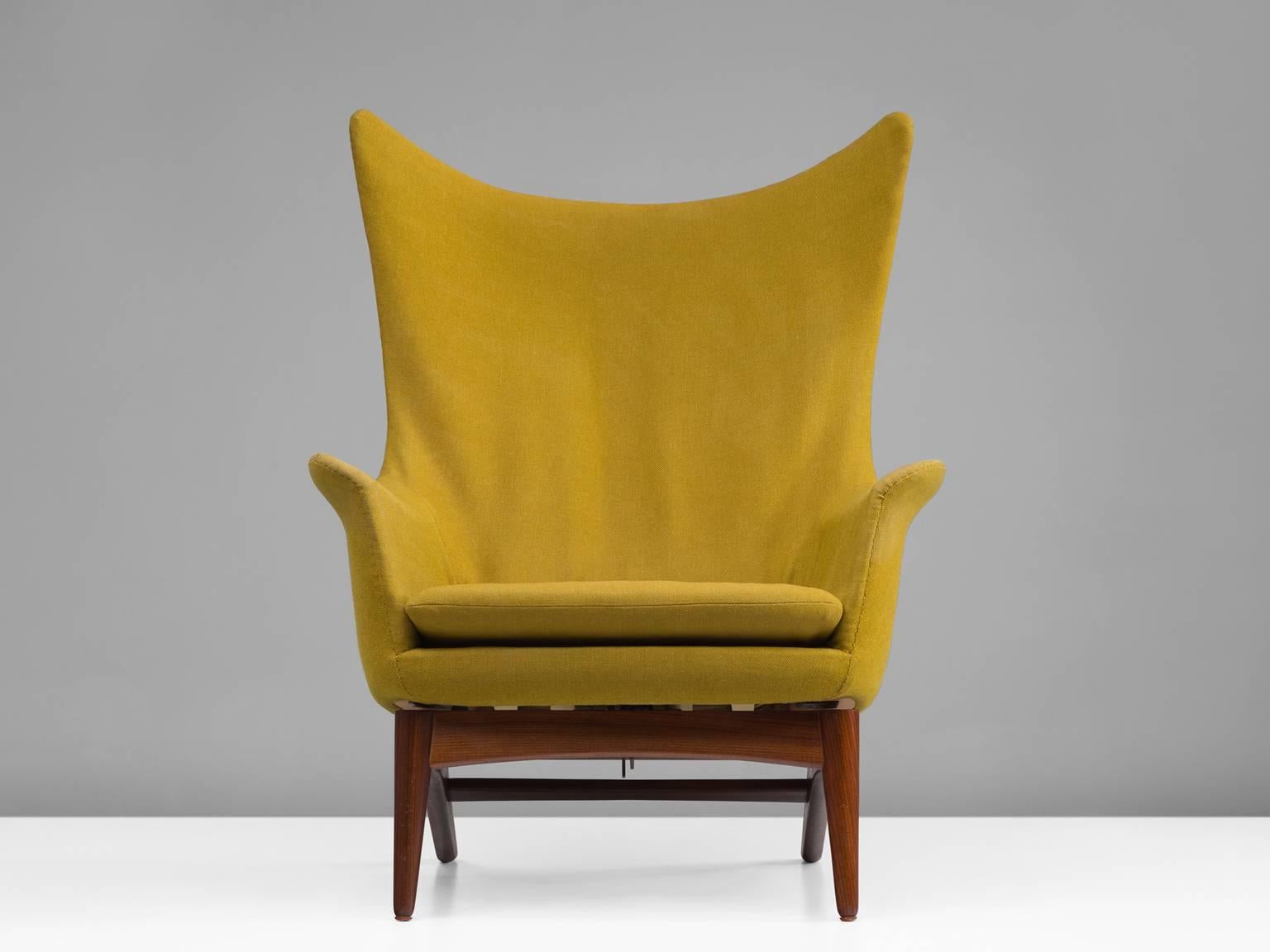 Wool Danish Wingback Chair in Teak by H.W. Klein for Jørgensens Møbelfabrik