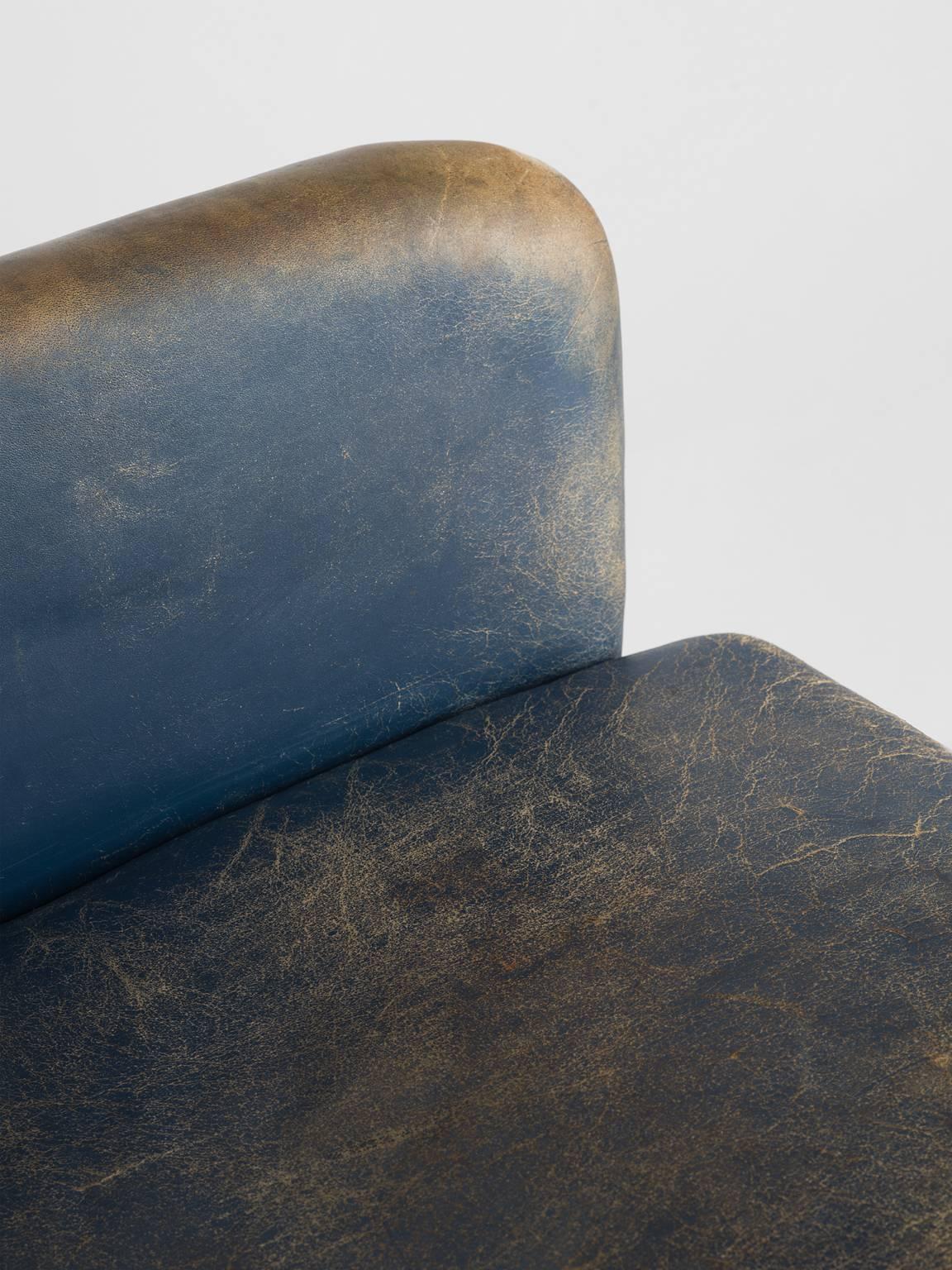 Danish Easy Chair in Blue Original Leather 2