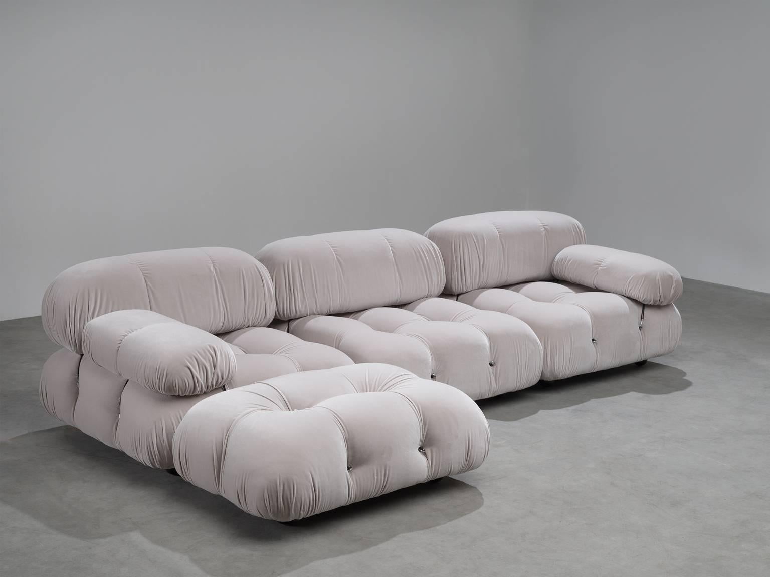 Four elements of the 'Camaleonda' sofa, in grey velvet Kvadrat Harald 3 upholstery by Mario Bellini for B&B Italia, Italy, 1972.

These four sectional elements of this sofa can be used freely and apart from one another. The backs and armrests