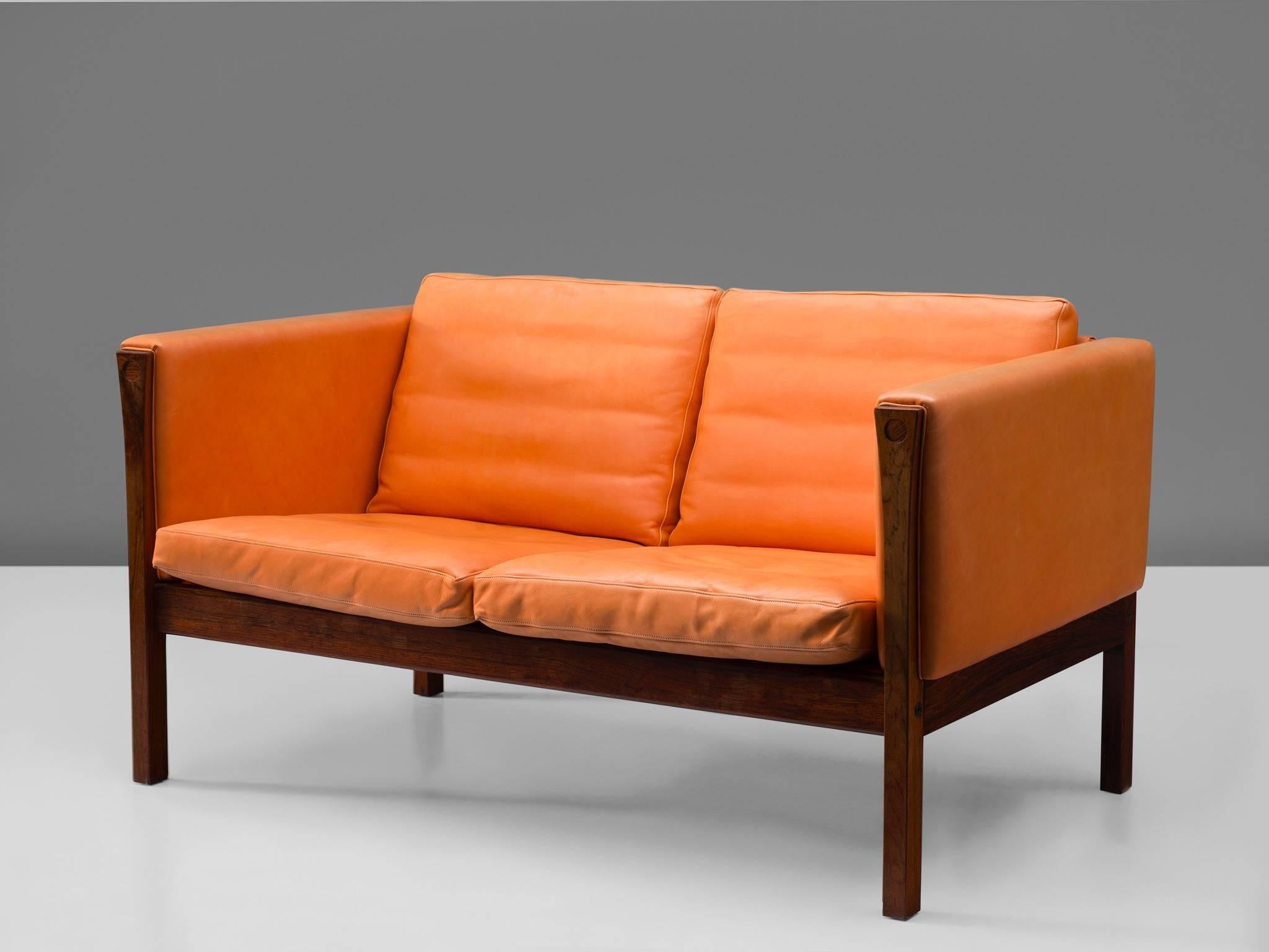 Scandinavian Modern Reupholstered Hans Wegner Sofa with a Rosewood frame, Model AP-63-2