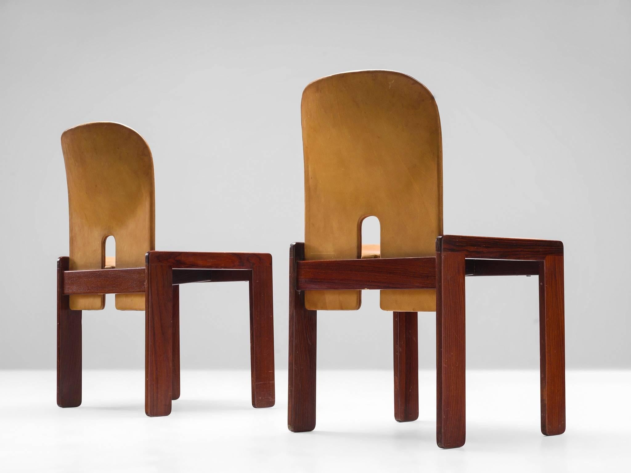 Mid-Century Modern Cognac Leather Afra and Tobia Scarpa Chairs for Cassina, Model 121