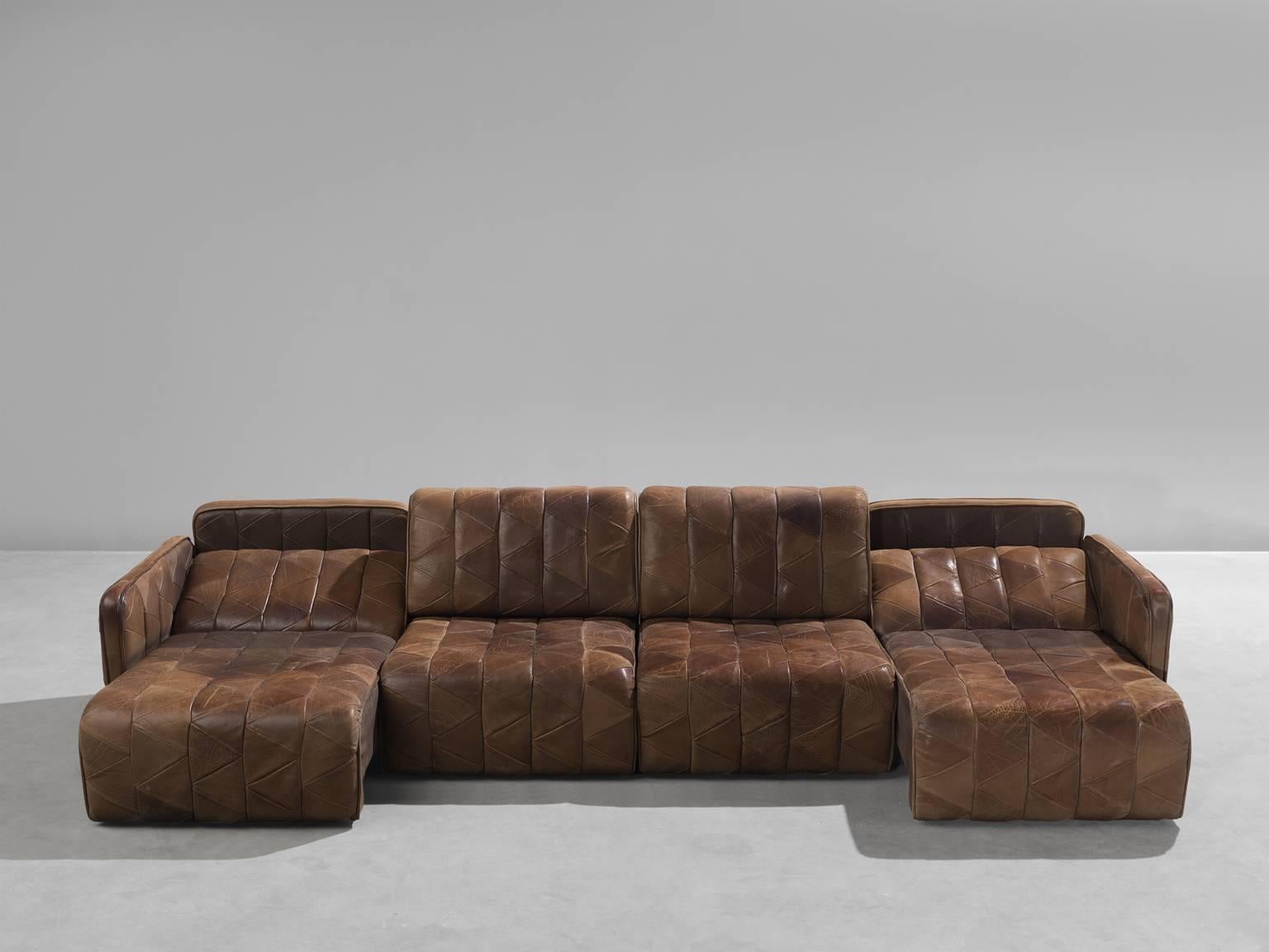 Swiss De Sede Extendable Patinated Sofa with Patchwork