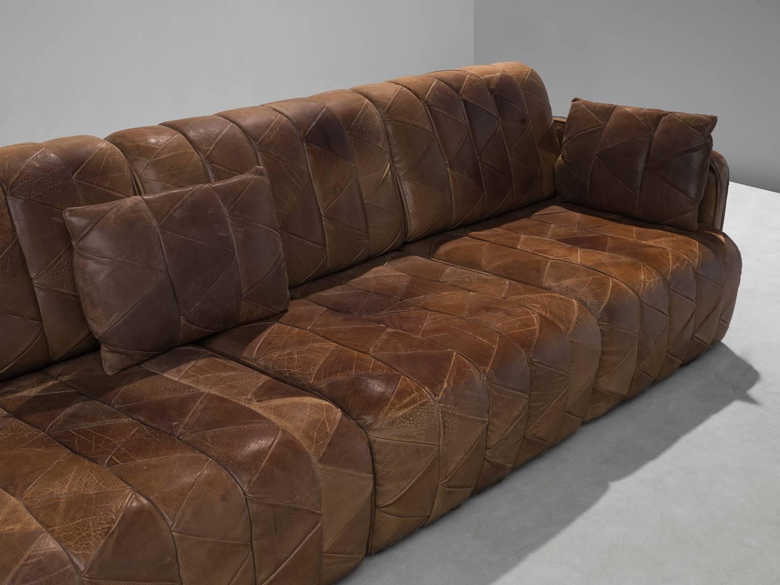 Late 20th Century De Sede Extendable Patinated Sofa with Patchwork