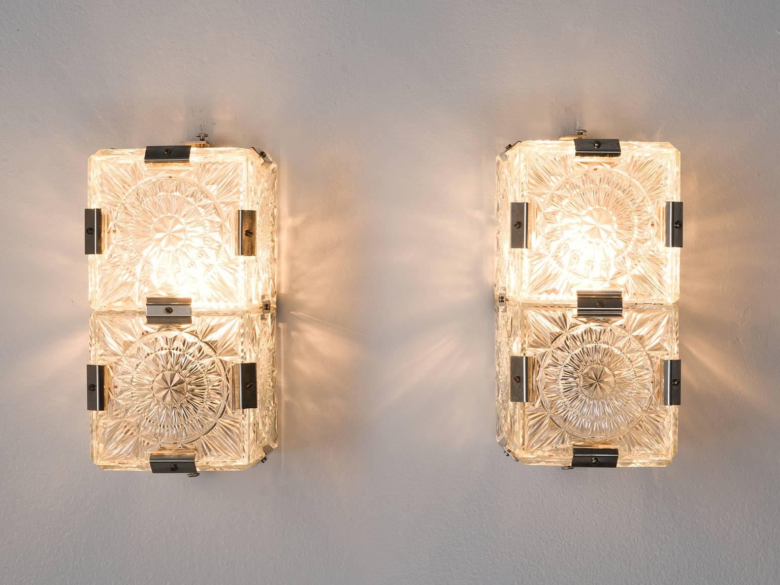 European Art Deco Wall Lights in Structured Glass