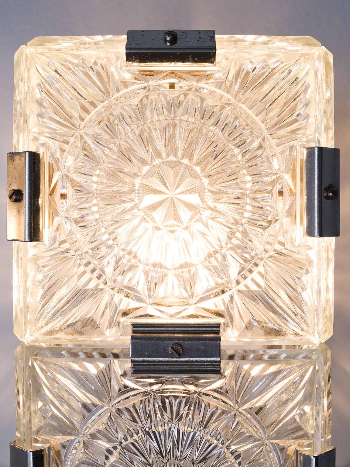 Mid-20th Century Art Deco Wall Lights in Structured Glass