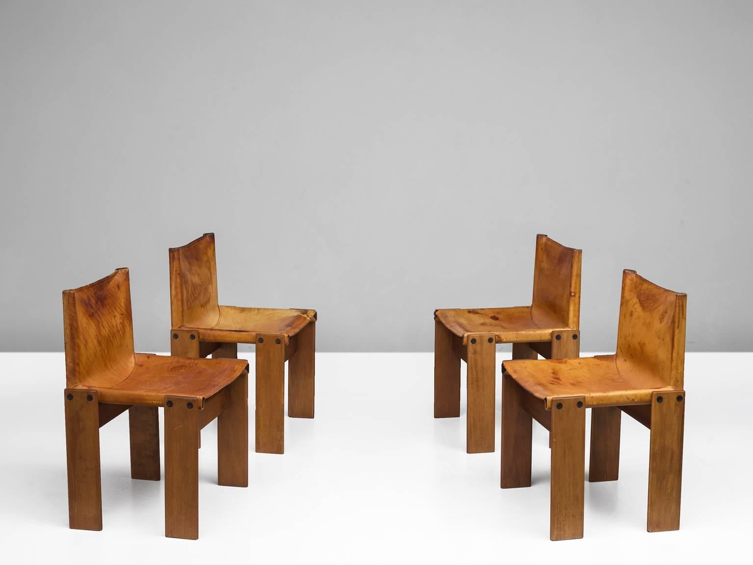 Post-Modern Scarpa Monk Chairs in Patinated Cognac Leather