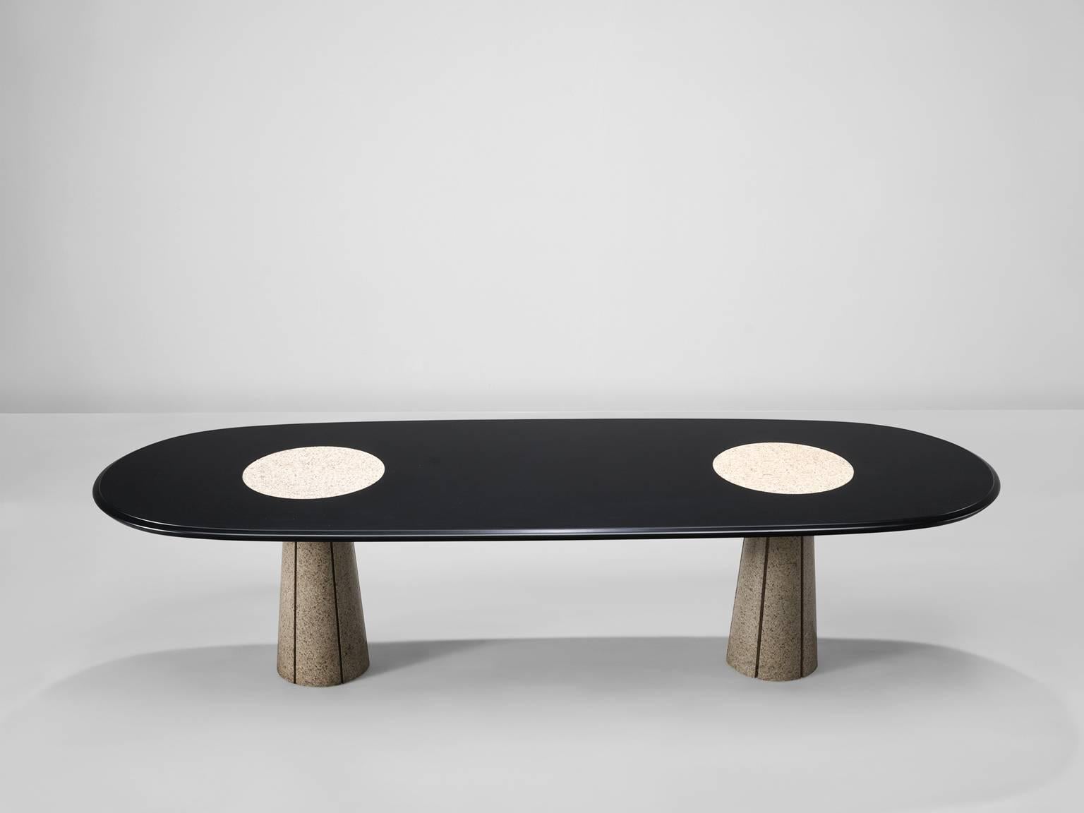 Post-Modern Attributed Saporiti Conference Table with Marble Columns