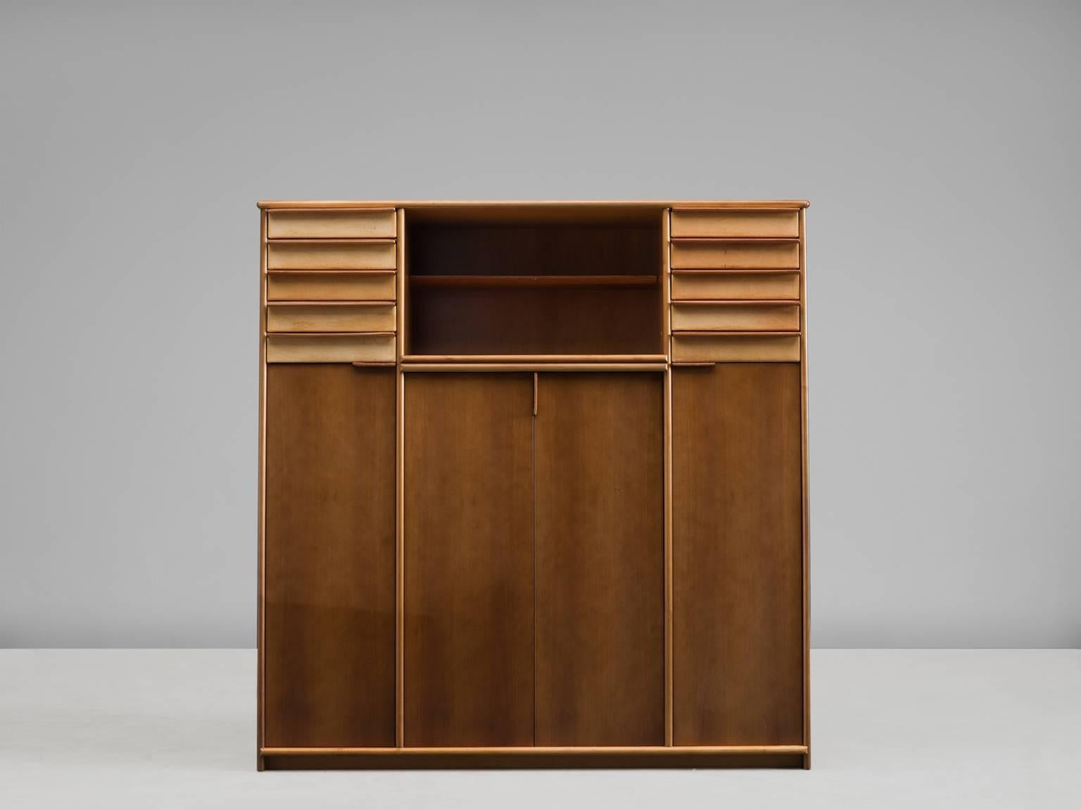 Cabinet in Leather and Italian Walnut In Good Condition In Waalwijk, NL