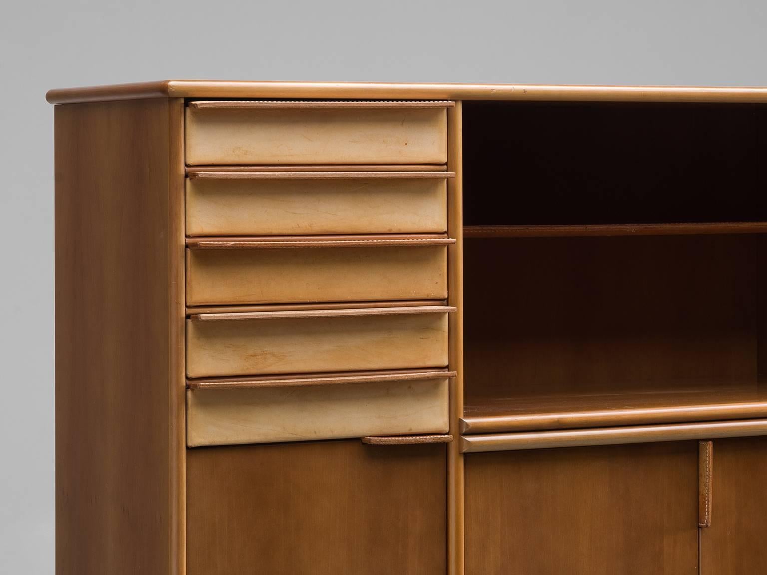 Mid-20th Century Cabinet in Leather and Italian Walnut