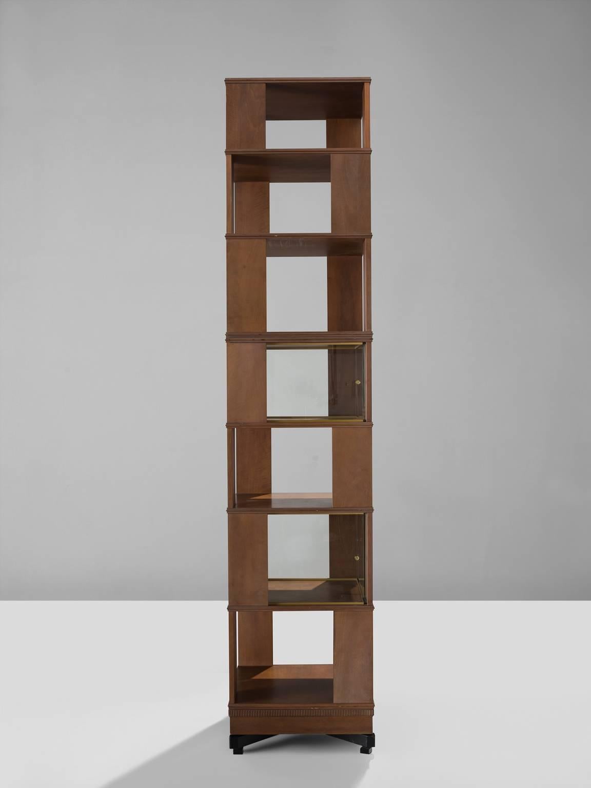 Mid-Century Modern Italian Swivel Bookcase in Wood and Glass, 1960s