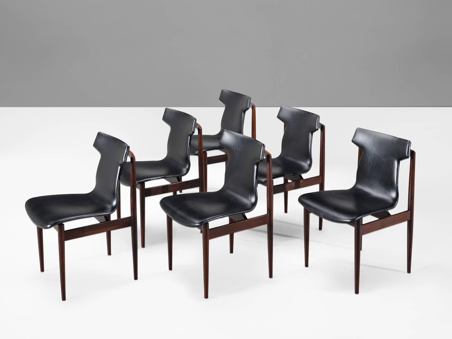 Dutch Klingenberg Set of Six Rosewood Dining Chairs for Fristho