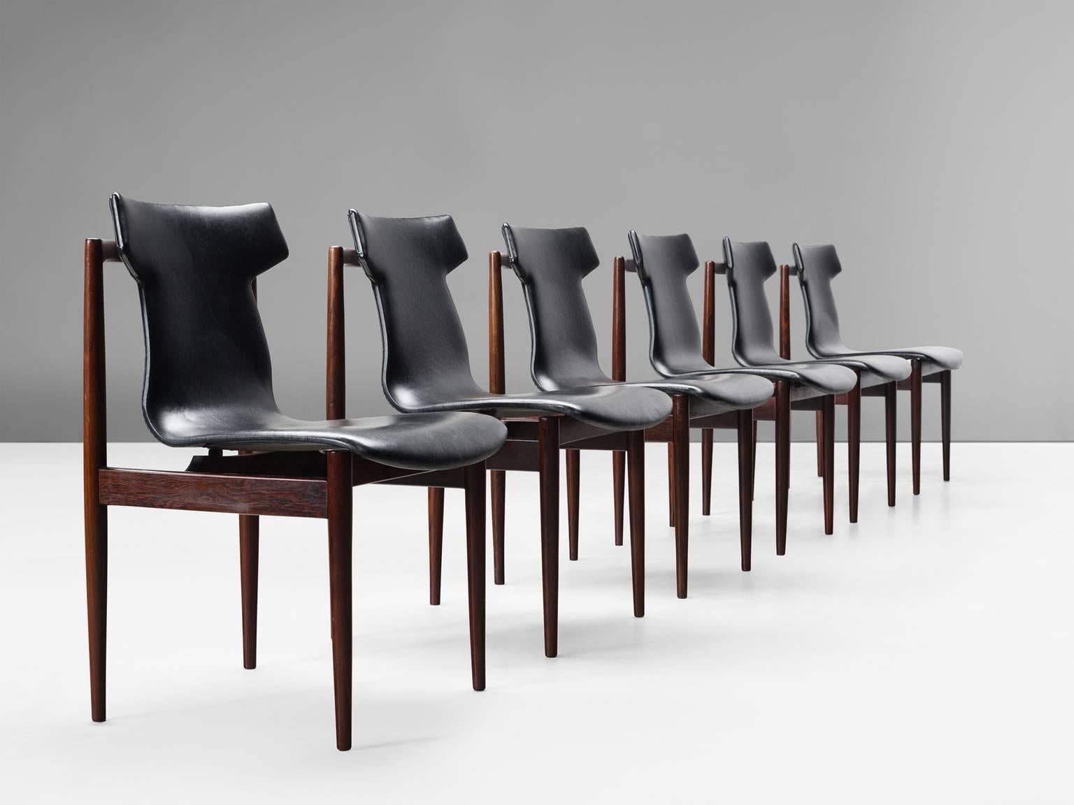 Mid-Century Modern Klingenberg Set of Six Rosewood Dining Chairs for Fristho