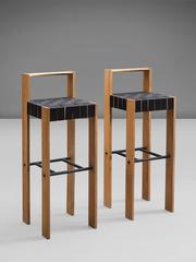 Two Scandinavian Bar Stools in Solid Oak