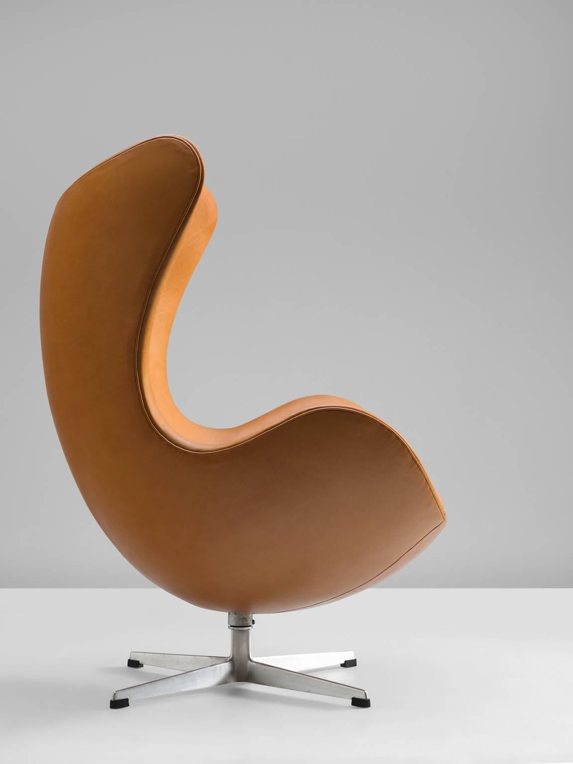 Easy chair 3316 by Arne Jacobsen, aniline leather, steel, Denmark, designed 1958, produced late 1960s, upholstered in our in-house studio in 2017.

This chair is one of the most iconic design in the history of Danish design. The chair has been