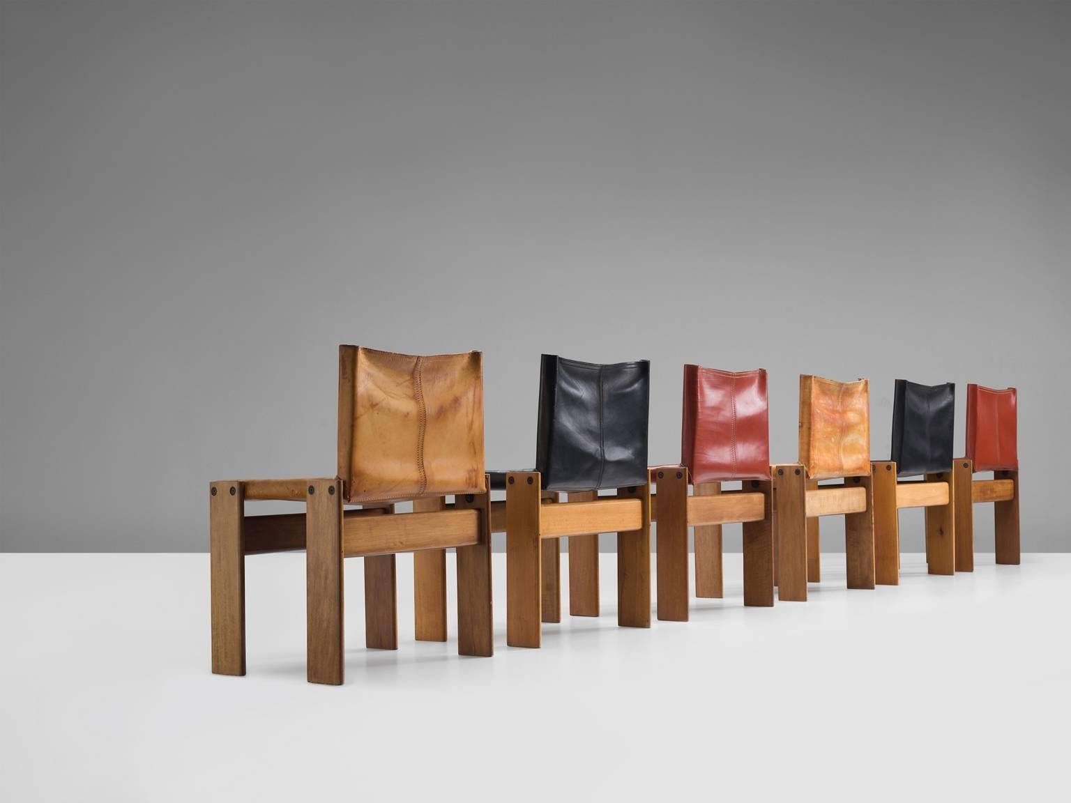 Italian Three Sets of Scarpa Monk Chairs, Black, Sienna Red and Cognac