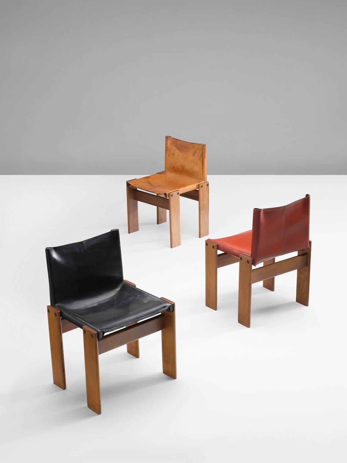 Three Sets of Scarpa Monk Chairs, Black, Sienna Red and Cognac In Good Condition In Waalwijk, NL