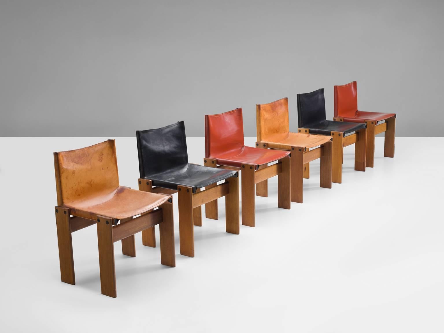Post-Modern Three Sets of Scarpa Monk Chairs, Black, Sienna Red and Cognac