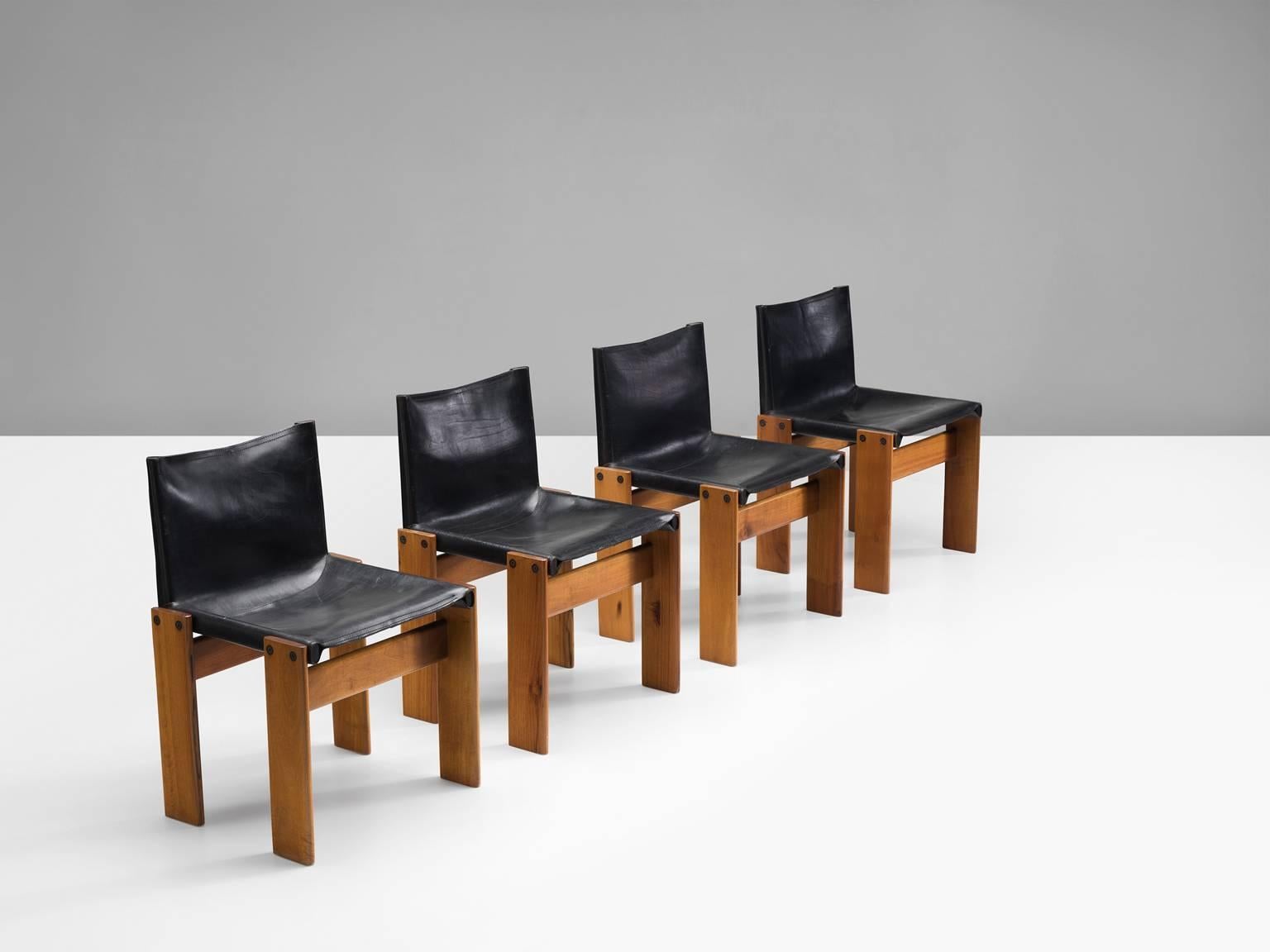 Late 20th Century Three Sets of Scarpa Monk Chairs, Black, Sienna Red and Cognac