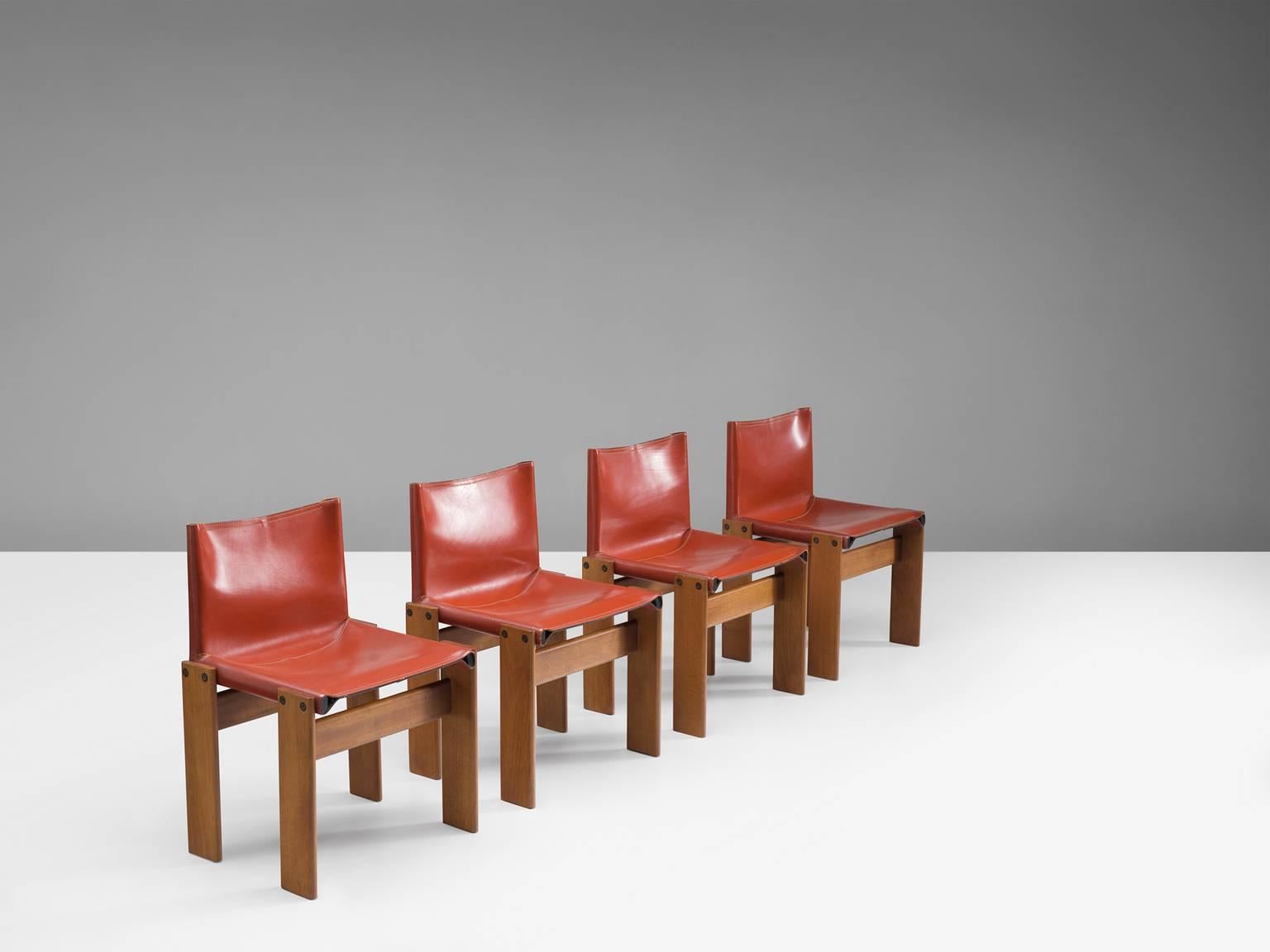 Leather Three Sets of Scarpa Monk Chairs, Black, Sienna Red and Cognac