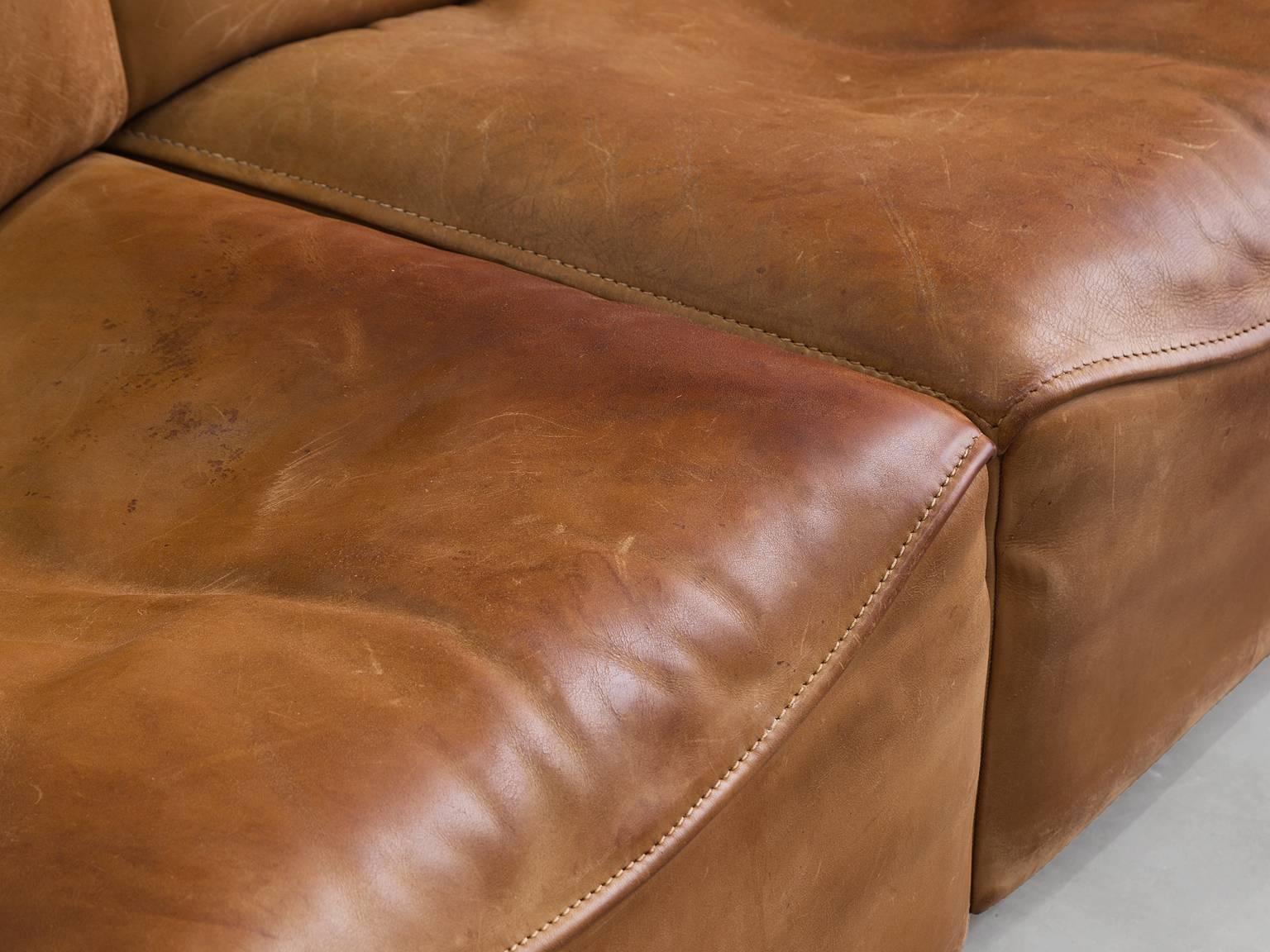 Late 20th Century Modular De Sede Sofa in Original Patinated Leather with Seven Elements