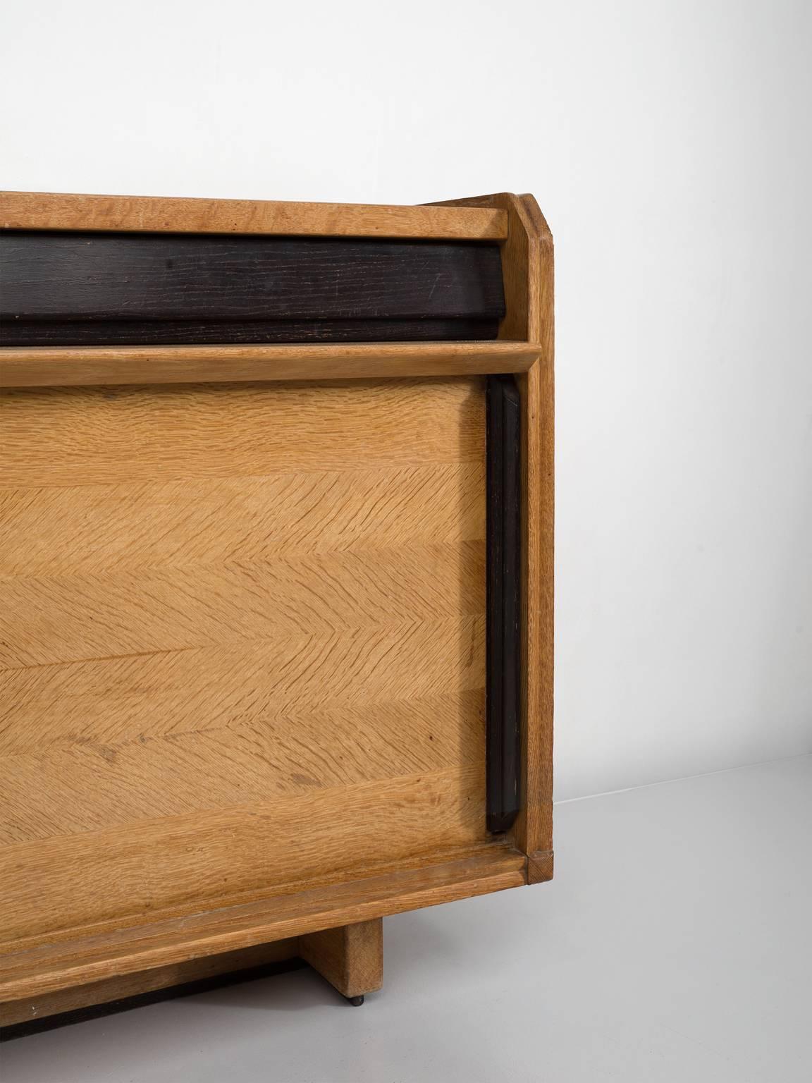 Mid-20th Century Ceramic and Oak Guillerme and Chambron Credenza