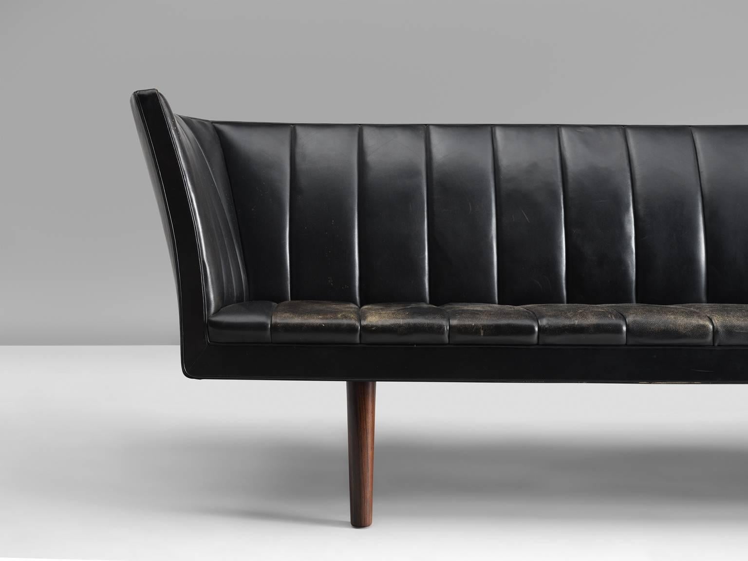 Mid-Century Modern Helge Vestergaard Jensen Black Leather Sofa, Denmark, 1960