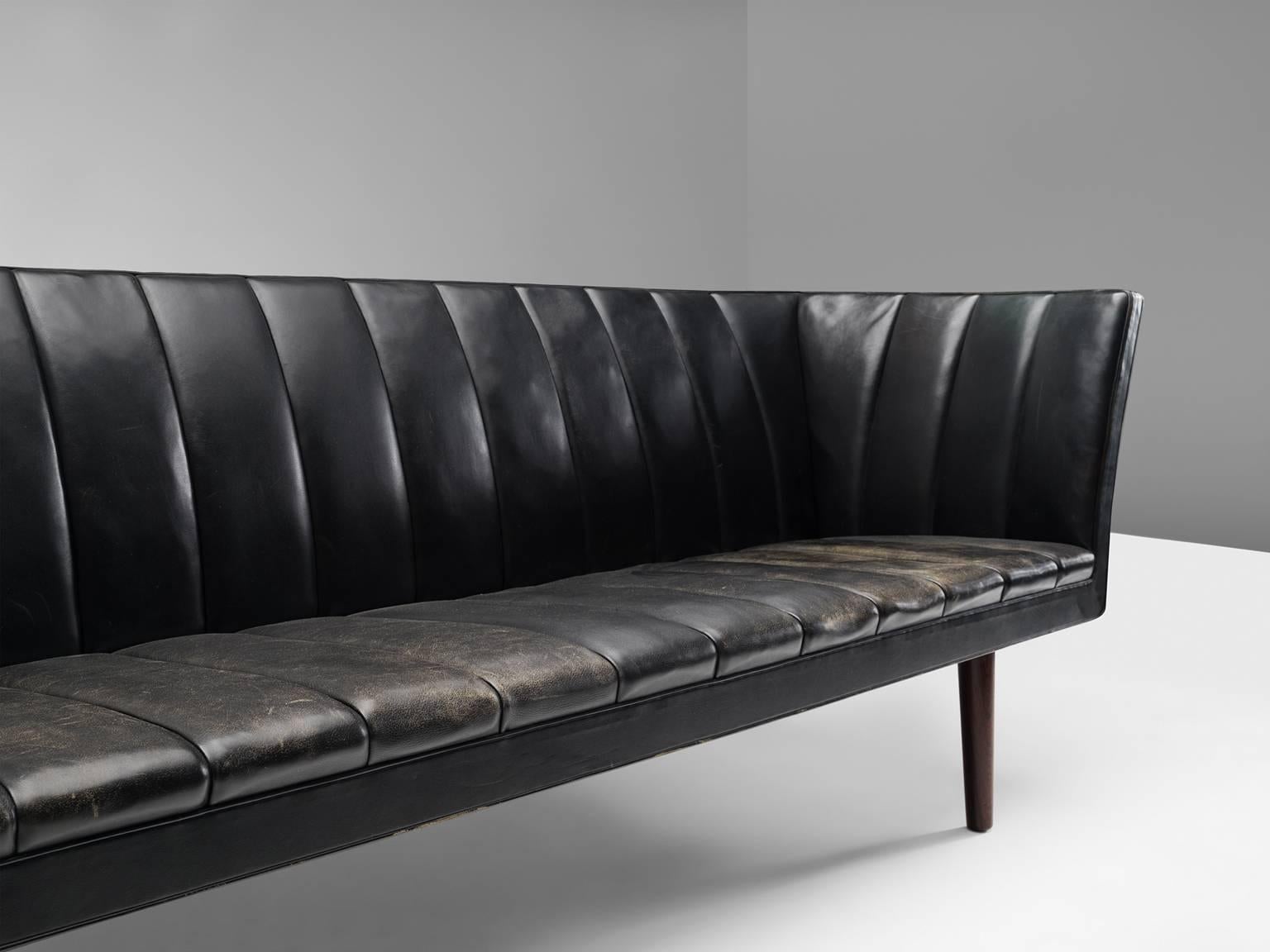 Danish Helge Vestergaard Jensen Black Leather Sofa, Denmark, 1960