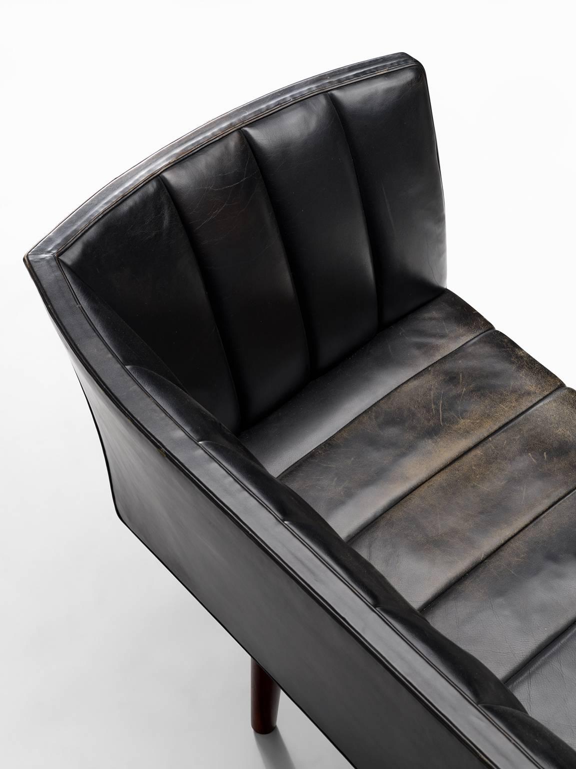 Mid-20th Century Helge Vestergaard Jensen Black Leather Sofa, Denmark, 1960