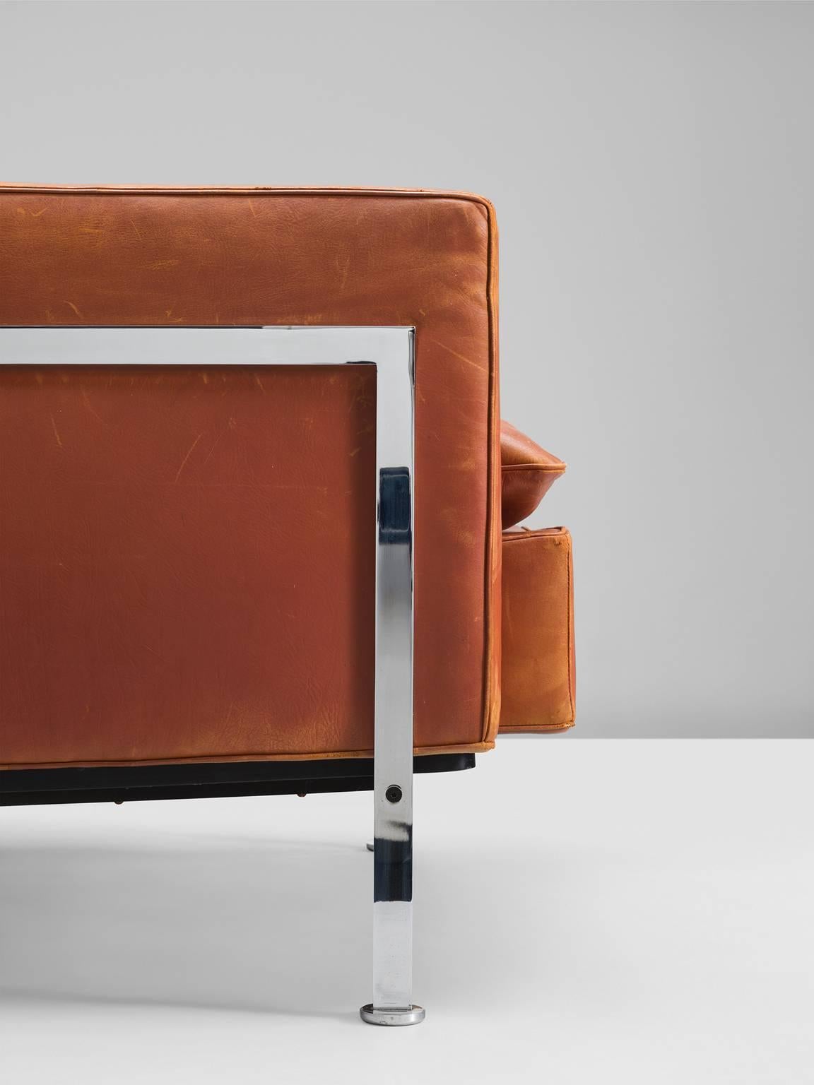 Robert Hausmann Pair of Cognac Leather Lounge Chairs for Desede Switzerland 1954 In Good Condition In Waalwijk, NL