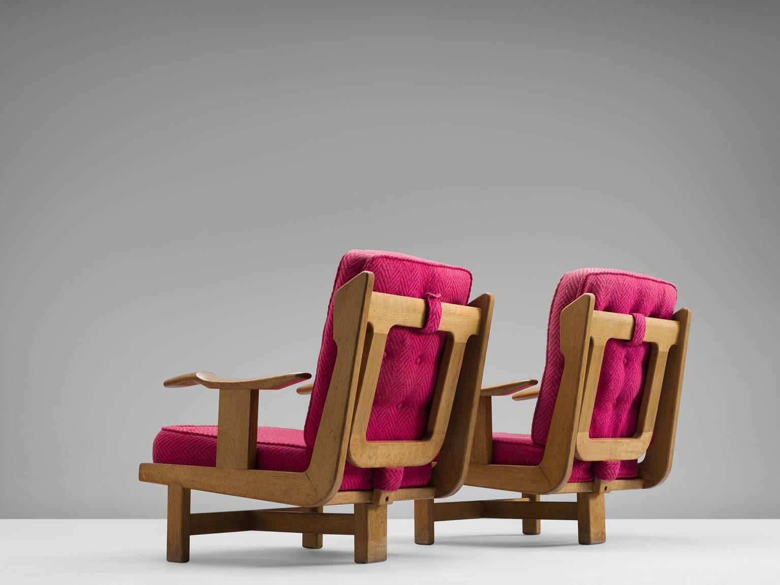Mid-Century Modern Guillerme & Chambron Pair of Lounge Chairs, France, 1960s