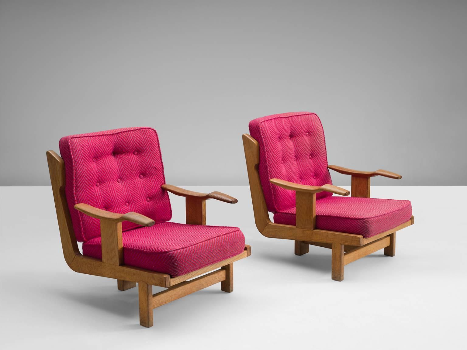 French Guillerme & Chambron Pair of Lounge Chairs, France, 1960s