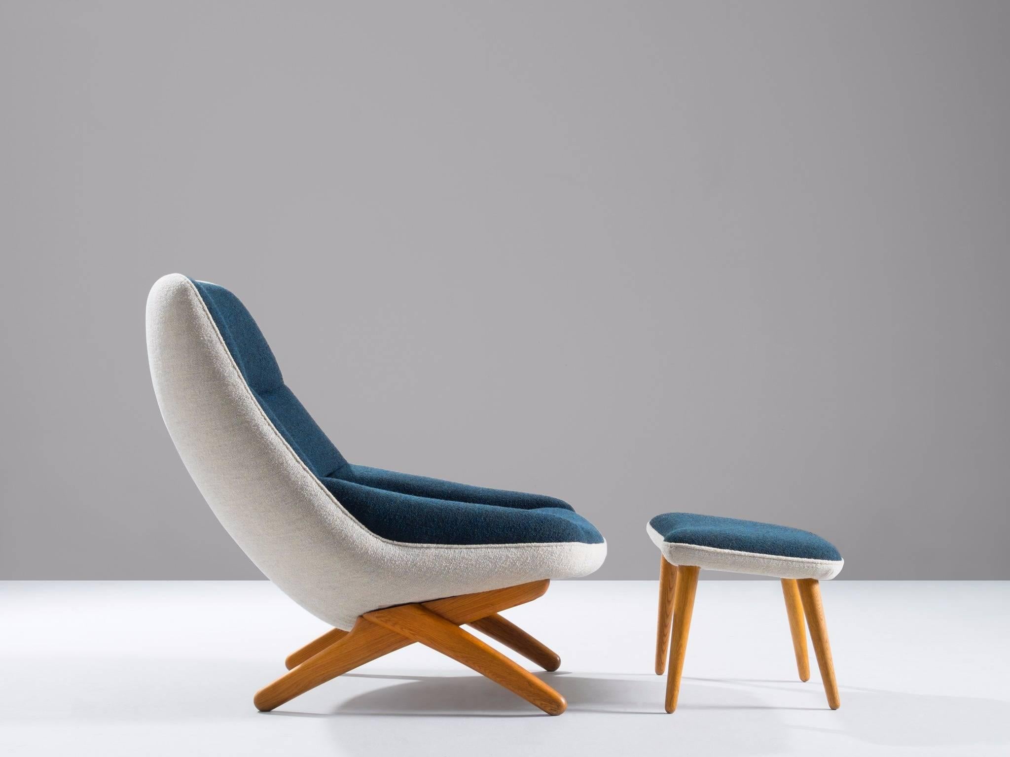 Scandinavian Modern Reupholstered Illum Wikkelsø Lounge Chair with Ottoman