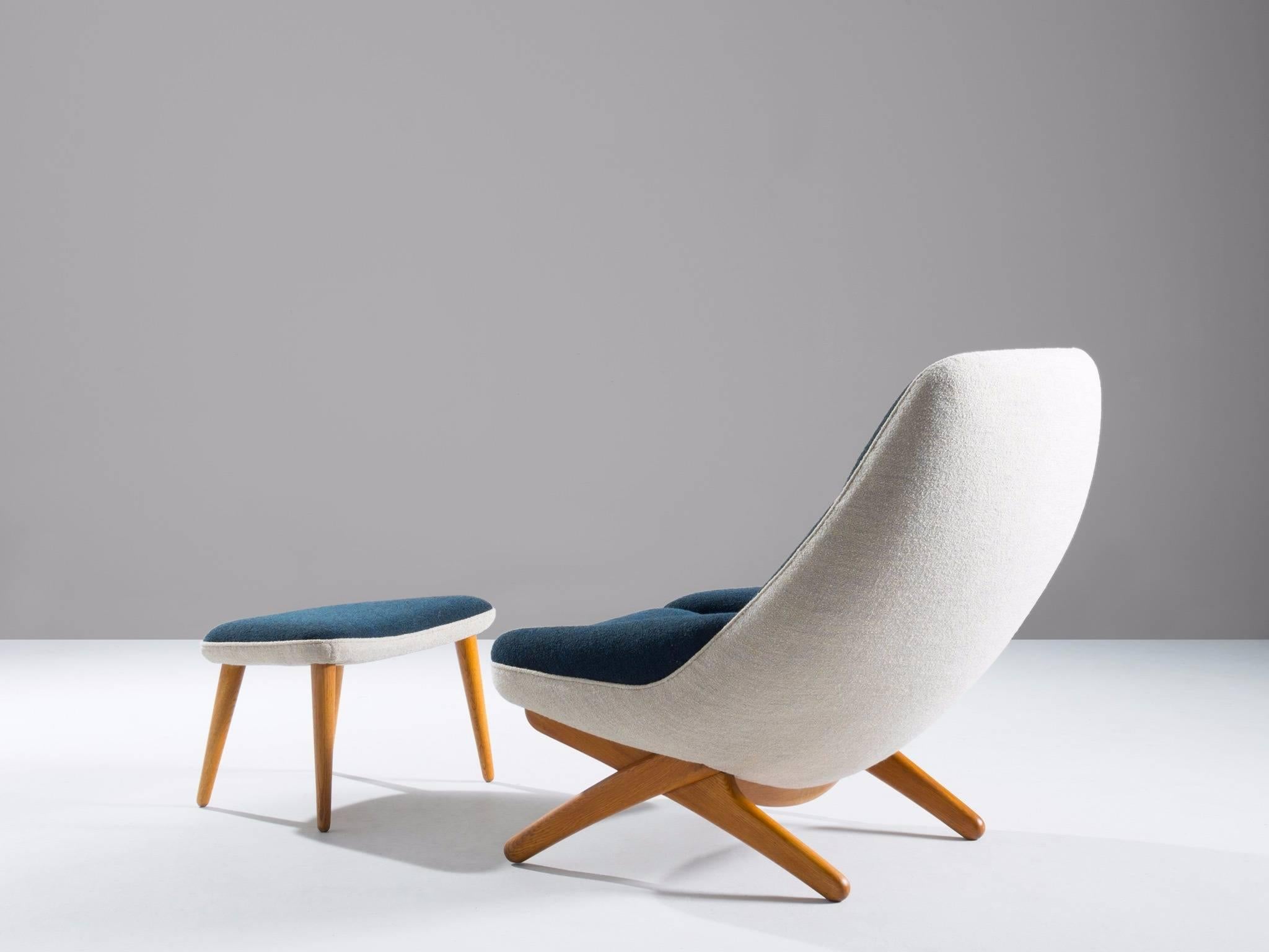 Danish Reupholstered Illum Wikkelsø Lounge Chair with Ottoman