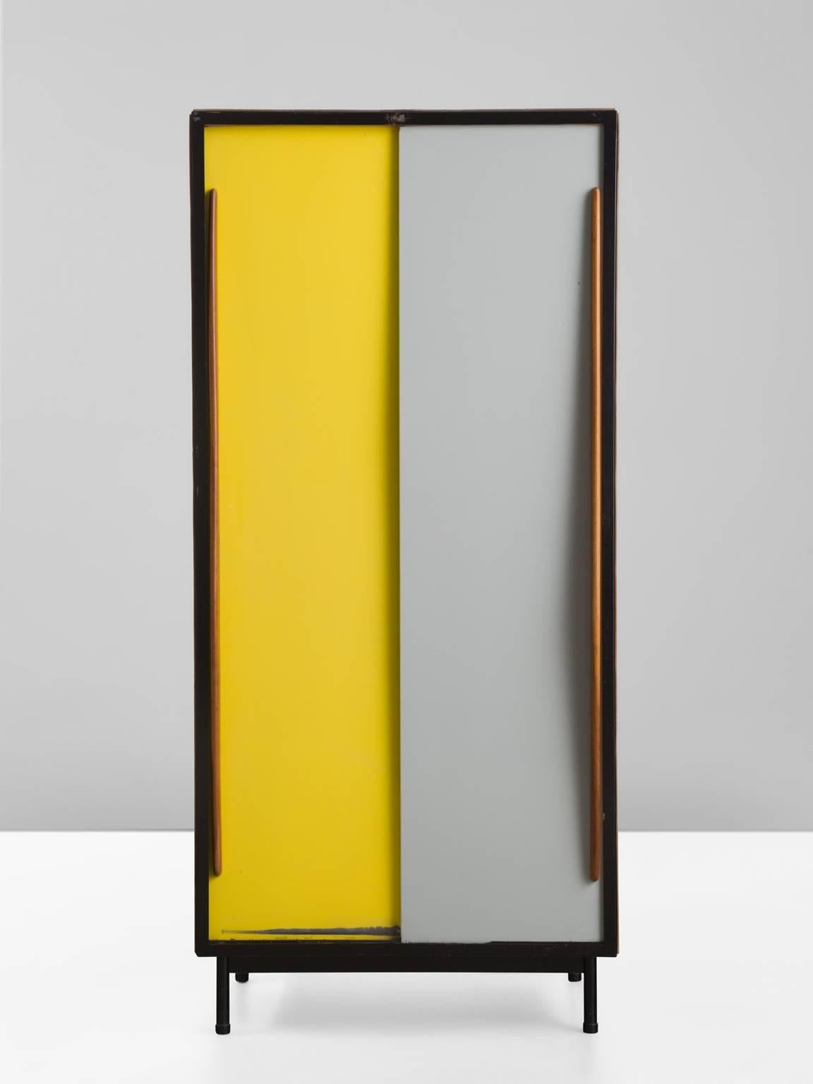 Cabinet, in wood, mahogany and metal by Willy Van Der Meeren for Tubax, Belgium, 1952. 

Nice early example of Industrial Design from the Belgium modernist stream, designed by Willy Van Der Meeren. Originally designed for use in school buildings
