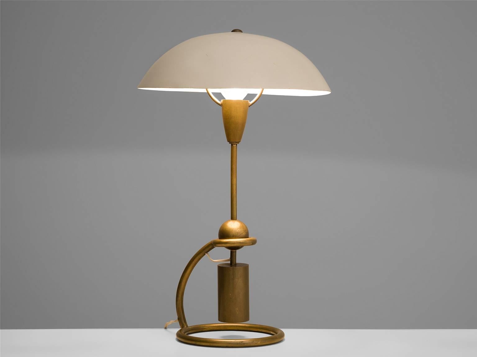 Mid-Century Modern Early Angelo Lelii Brass and Opaline Glass Table Lamp