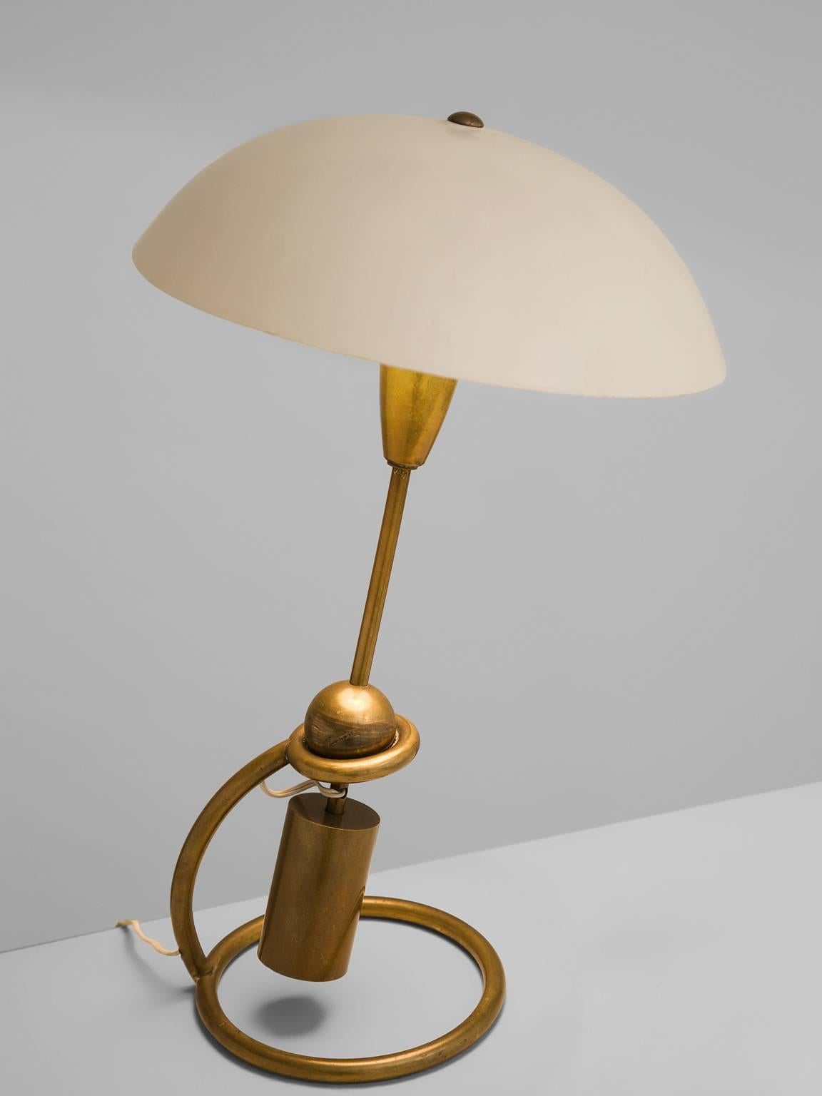 Italian Early Angelo Lelii Brass and Opaline Glass Table Lamp