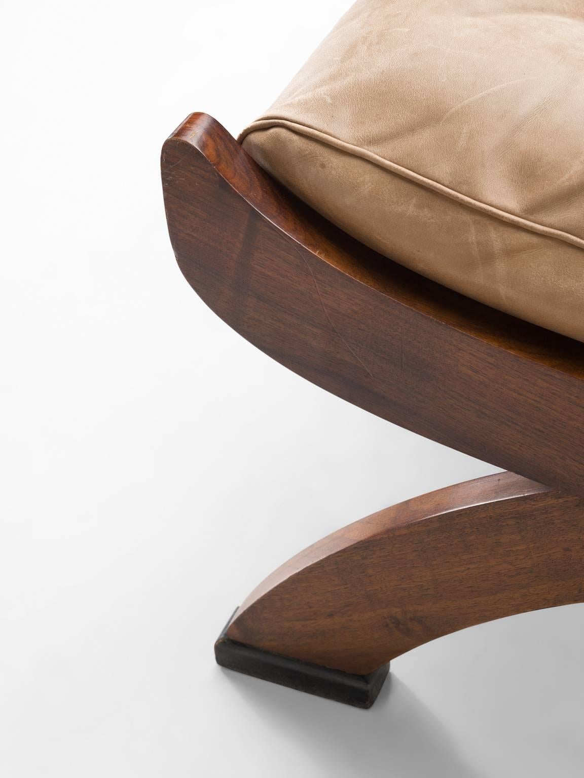 M. Comolli Lounge Chair in Walnut and a Light Brown Leather 2
