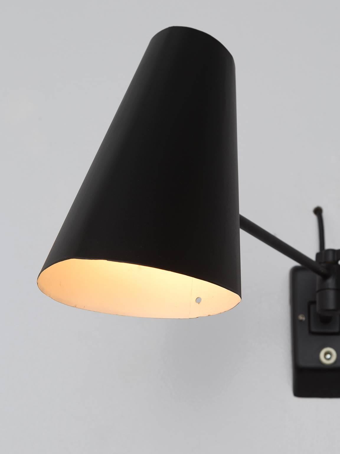 Large Set of Adjustable Wall Lights in Black Coated Metal, Europe, 1960s In Good Condition In Waalwijk, NL