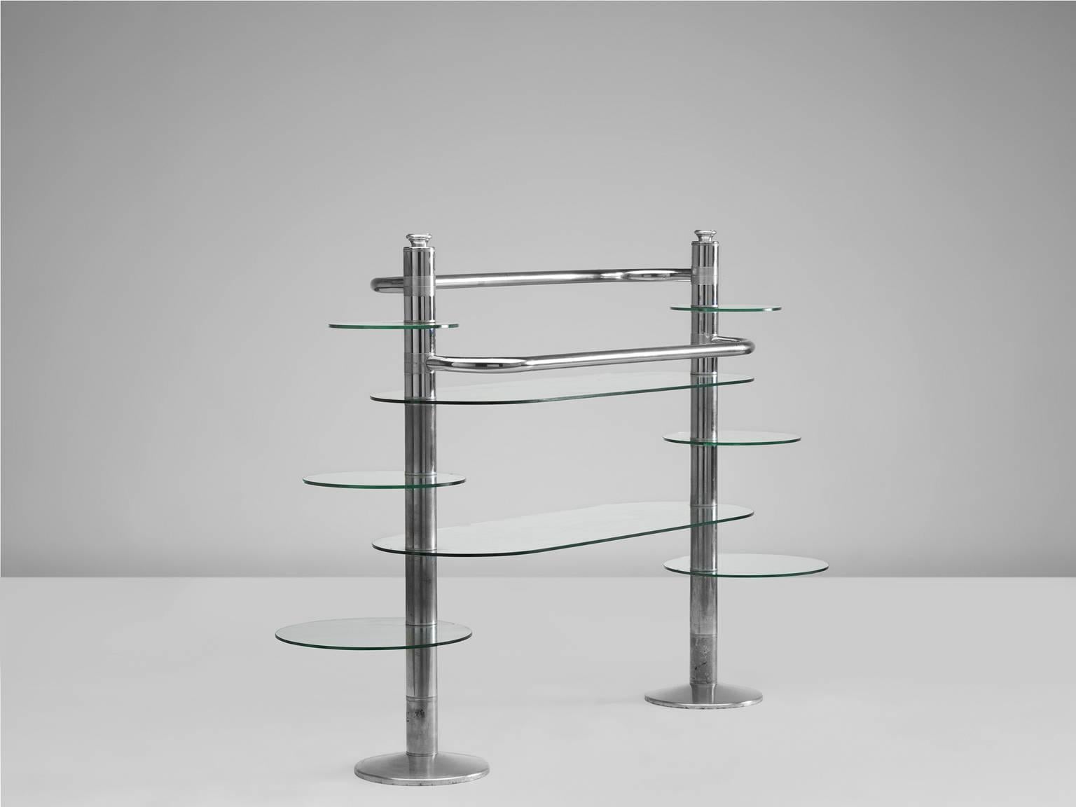 Mid-Century Modern Display Unit in Chrome and Glass, Italy, 1980s