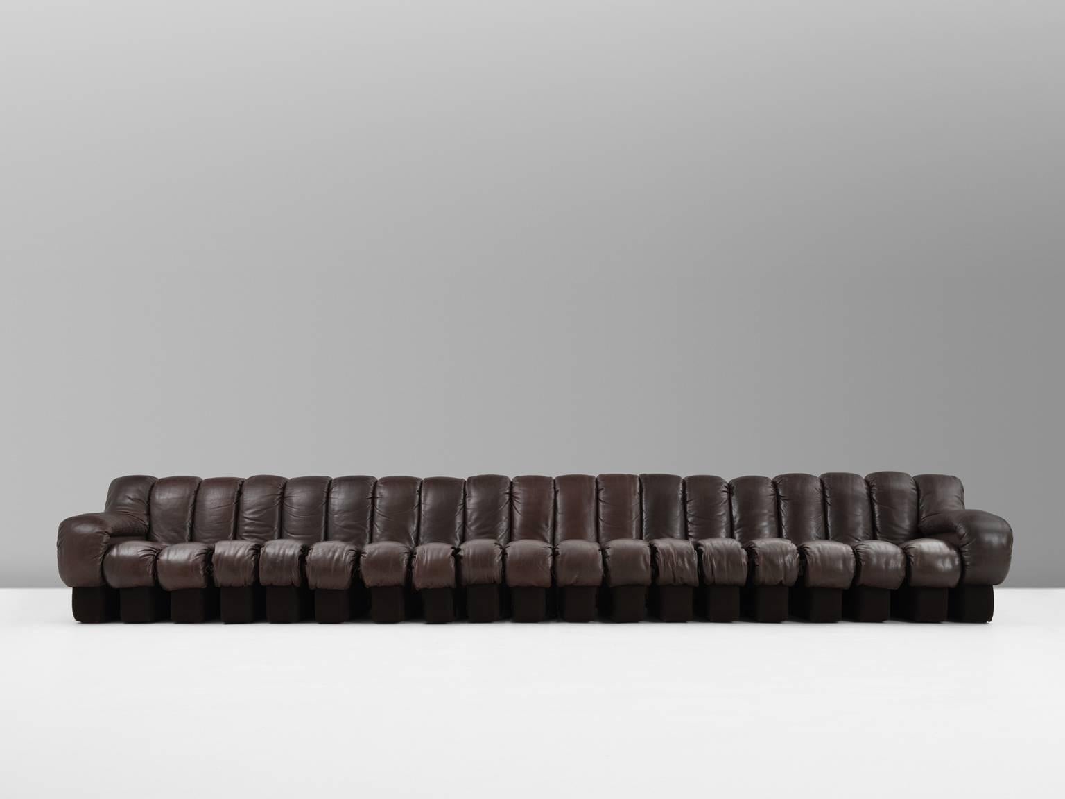Post-Modern De Sede DS 600 Non Stop Sectional Sofa in Dark Brown Leather