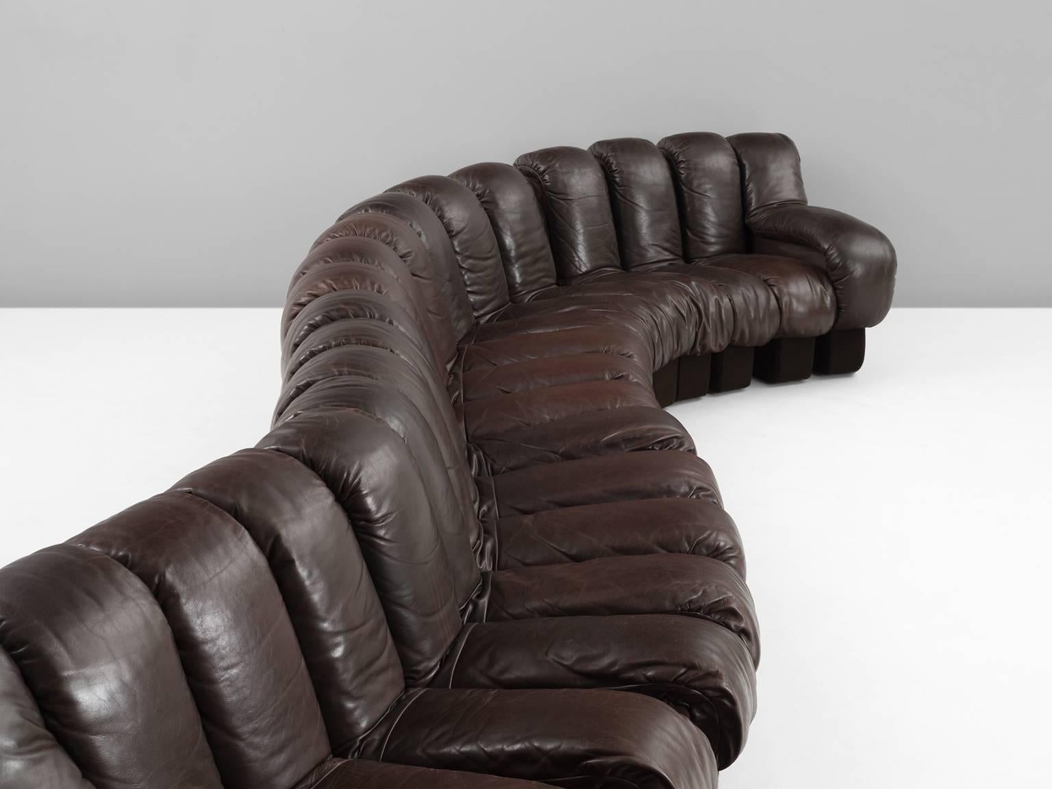 Swiss De Sede DS 600 Non Stop Sectional Sofa in Dark Brown Leather