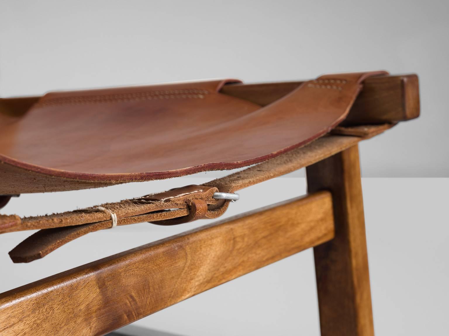 Scandinavian Modern Danish Hunting Chair in Oak and Leather