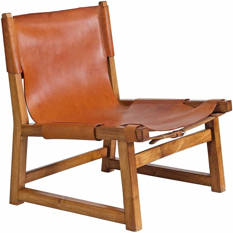 Hunting Lounge Chair by Uno and Osten Kristiansson in Oak Leather Sling