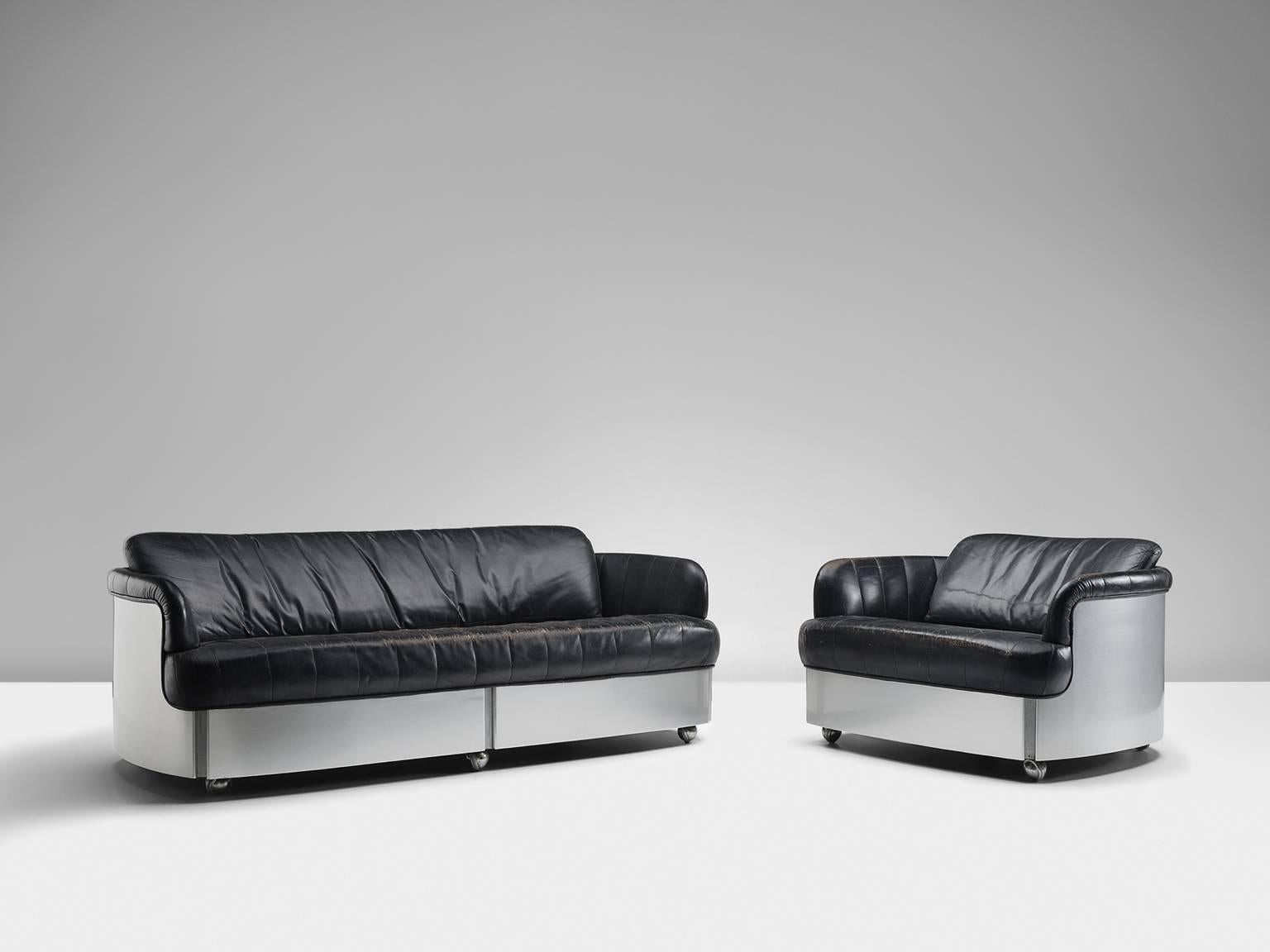Post-Modern Durlet Rare Leather and Chrome 'Patina' Lounge Set