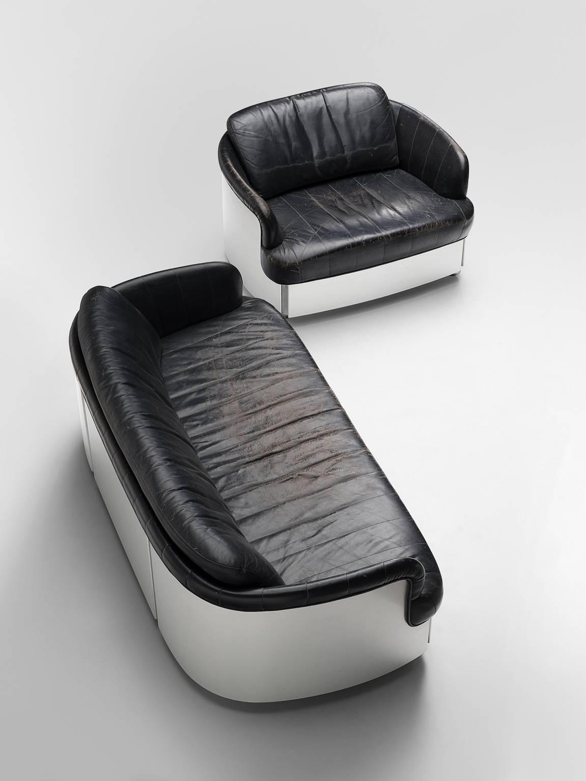 Belgian Durlet Rare Leather and Chrome 'Patina' Lounge Set