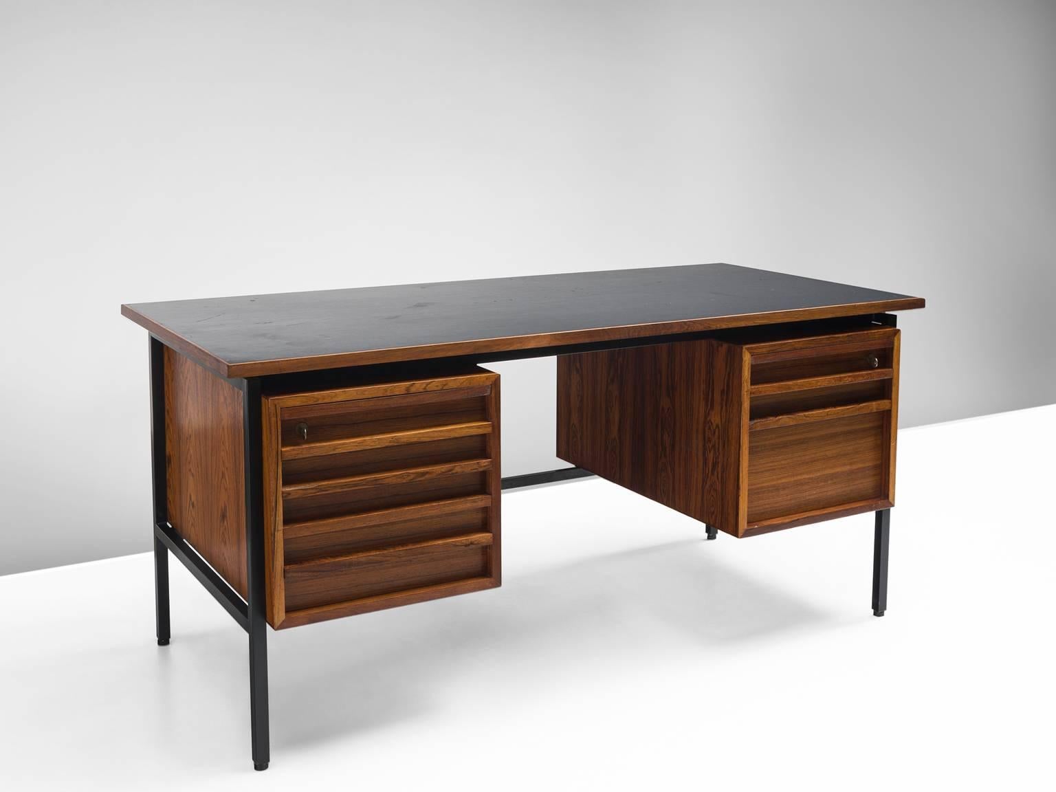 Scandinavian Modern Danish Rosewood Desk with Steel Frame